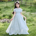 Girls' floral print princess dress - long, chiffon, summer style, new fashion, girls' dress, vacation style, mori girl, pastoral style