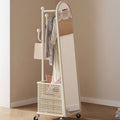 Cream style full-length mirror, rotate full-length mirror, fitting mirror, movable floor-standing clothes rack, floor mirror, all-in-one coat rack