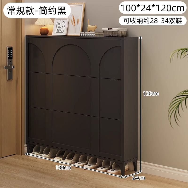 Ultra-thin tipping shoe cabinet cream style for home door small narrow entrance door shoe cabinet space-saving entrance cabinet all-in-one shoe rack