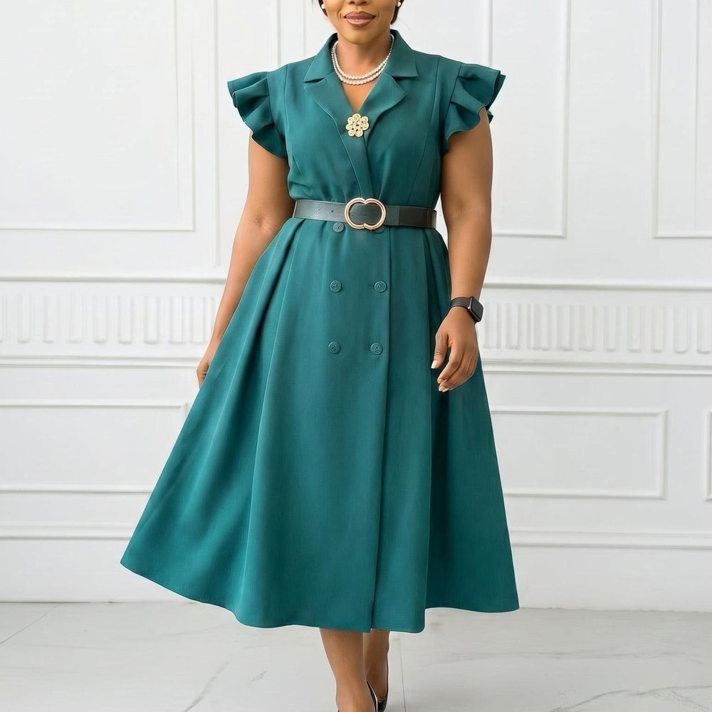 D3365  fashionexport summer new arrivalelegantol suit collar medium long double breasted african dress