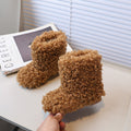Vancahao girls' snow boots - new korean style for winter  - kids' fuzzy slippers with plush lambswool lining, warm cotton shoes