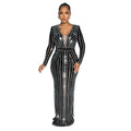 C6809 cross-border   fashion women's solid color rhinestone long sleeve slit maxi dress