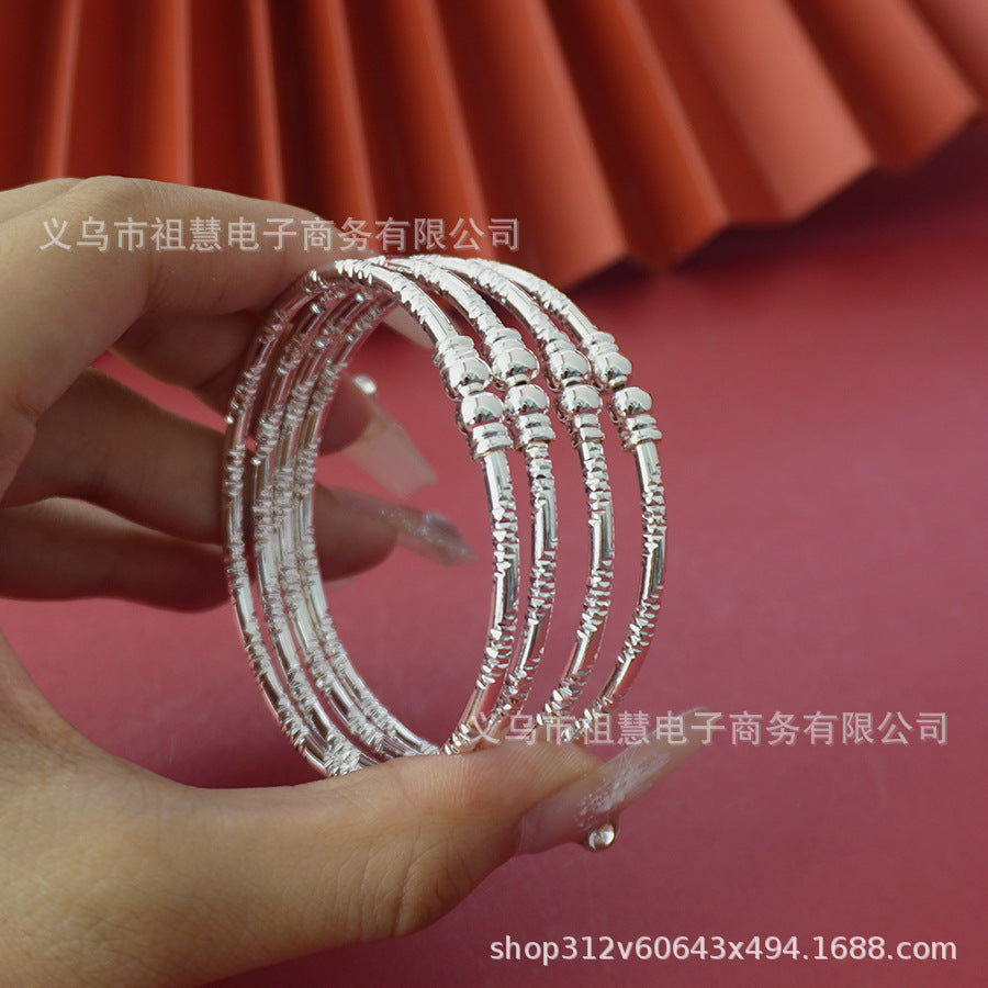 middle east silver beaded bracelet - elegant and stylish embossed pattern adjustable bangle - fashion accessory