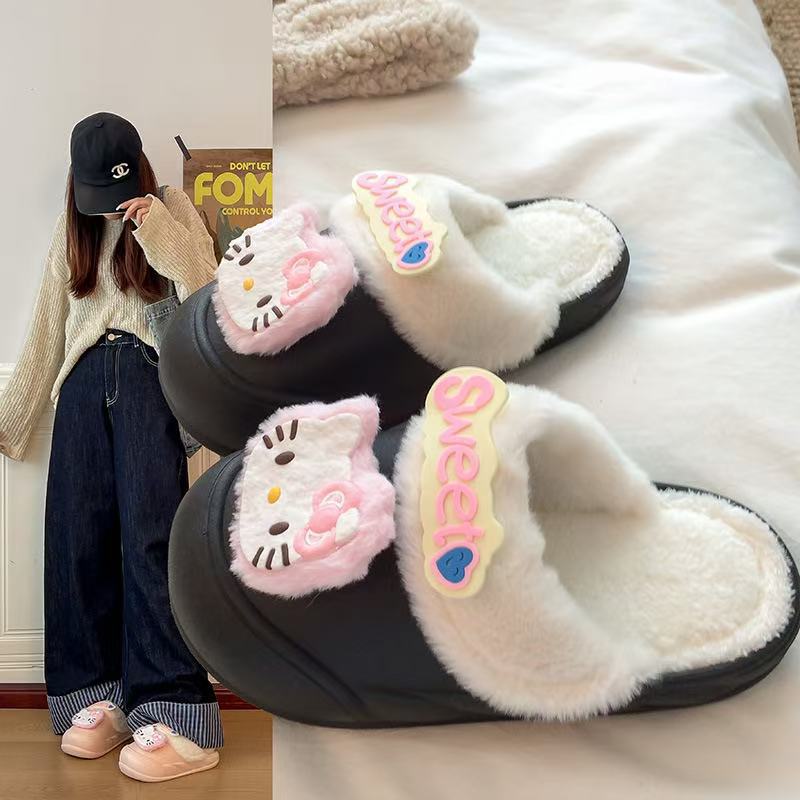 New arrivalwinterheattech detachable cotton slippers for women popular cartoon kt cat dopamine style durable princess cotton shoes