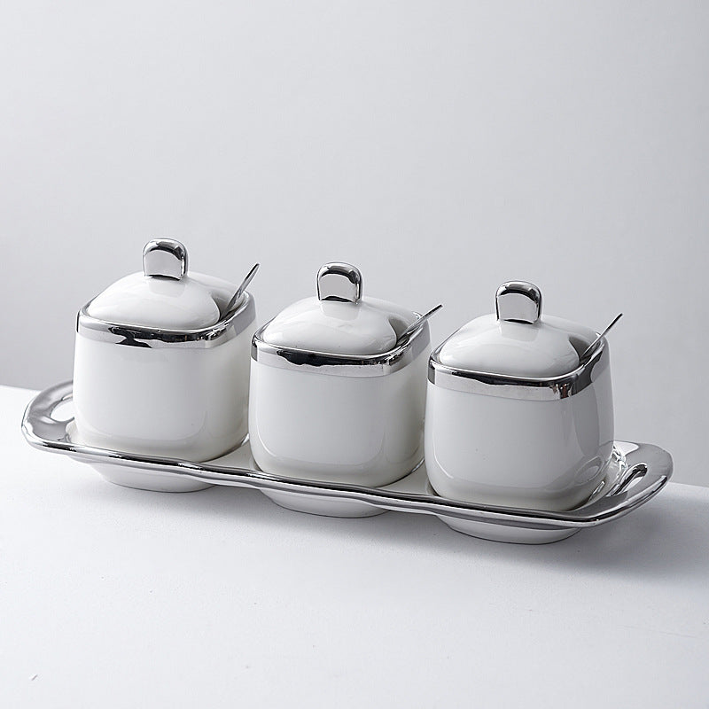Seasoning box kitchen for homenordicaccessible luxury ceramic seasoning jar seasoning jar salt msg jar good-looking combination suit