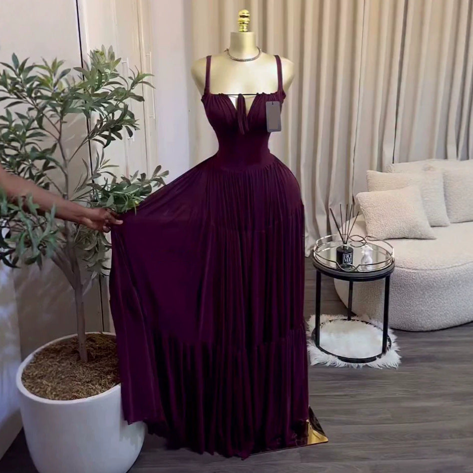 European and american cross-border women's fashion:  summer new arrivals - sexy and elegant ruched beach vacation style long slip dress