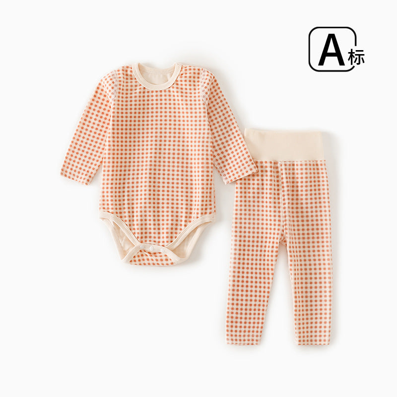 Newborn cotton seamless all-season baby bodysuit with belly protection set, infant base layer, baby clothes