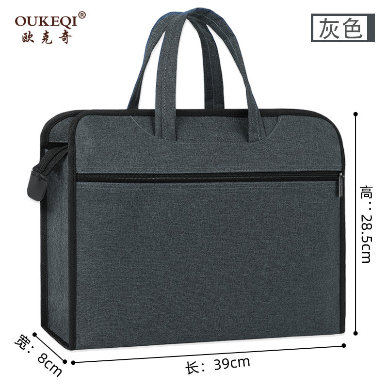 Large capacity office briefcase file bag conference document bag double-layer zipper file folder business bag with printing