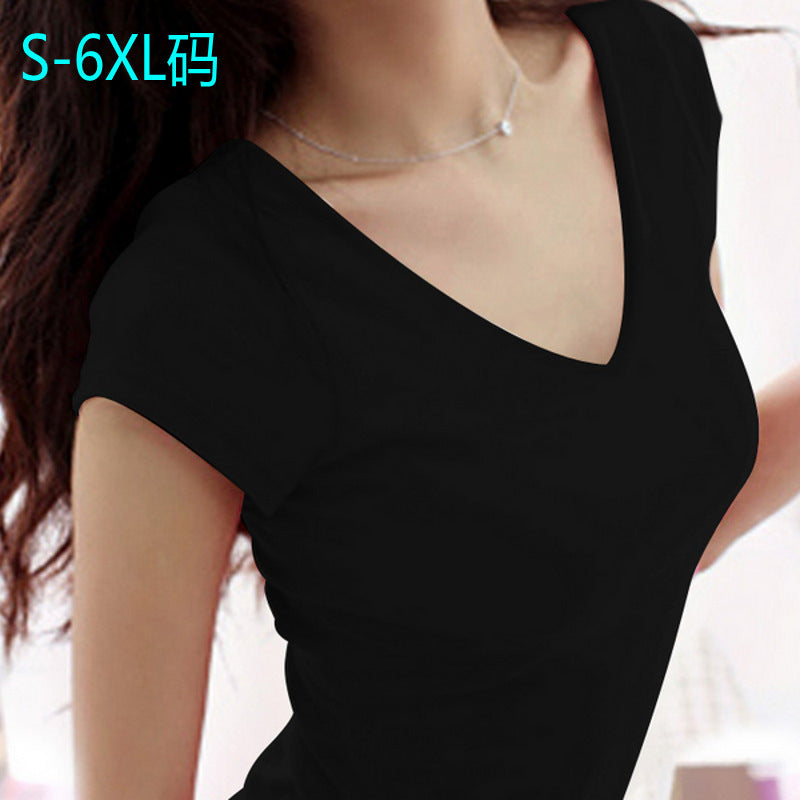 export  short-sleeved k-style cotton pure color bottom shirt v neck t-shirt women's clothing