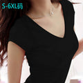 export  short-sleeved k-style cotton pure color bottom shirt v neck t-shirt women's clothing