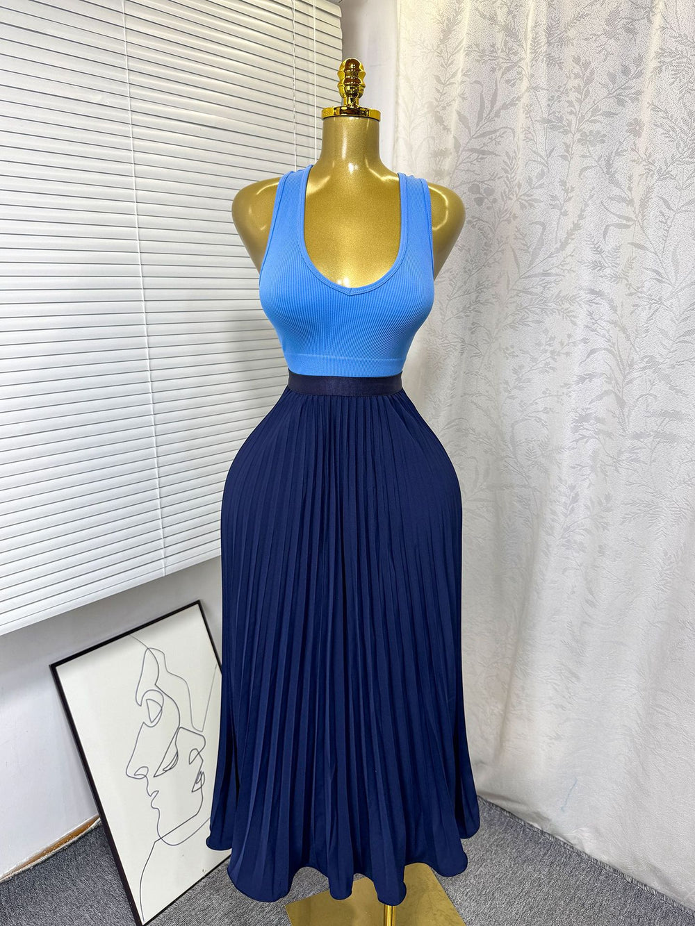 K-stylehigh waist elastic waist pure colorpleated skirt a-line skirt slimming lookeasiest for matchwork clothing skirt