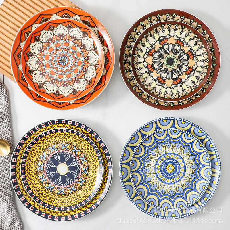 Bohemian art style new ceramic plate - creative, high-value european floral design dinner plate for home use and table setting