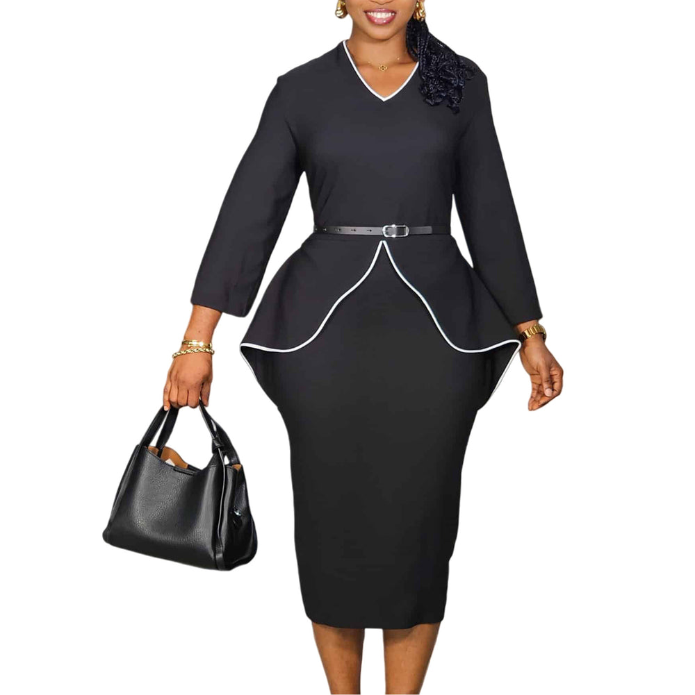 D611 european and american style women's winter new arrival professional ruffle long sleeve dress elegant pencil cross-border dress