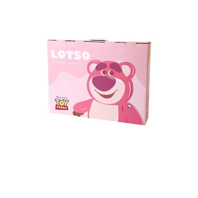 Cartoon Ceramic Bowl Premium Tableware Gift Box Gift High Value Bowl Plate Household Children's Rice Bowl Strawberry Bear Set