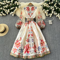 French retroelegancedress women's classy palace style printingtie back waist elegant dressfashionlong skirt