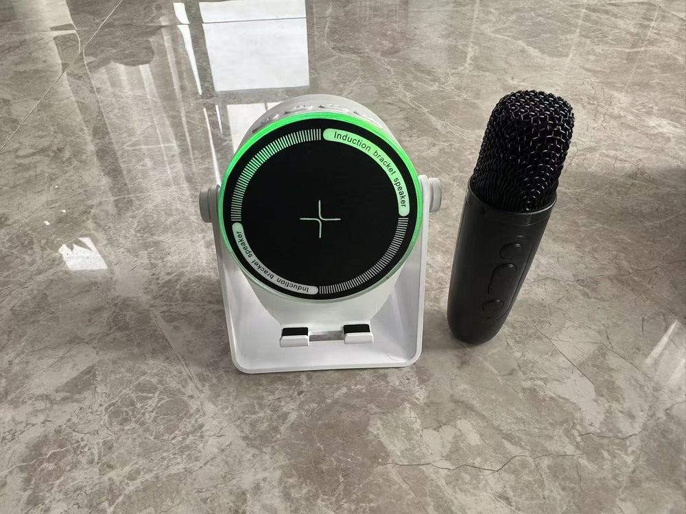 Customizable logo wireless induction wireless charging stand speaker microphone desktop 4-in-1 lazy live streaming speaker