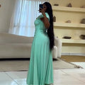 European and american women's clothing  autumn new collection: sweet and fresh semi-high neck short sleeve high-waisted slimming maxi dress
