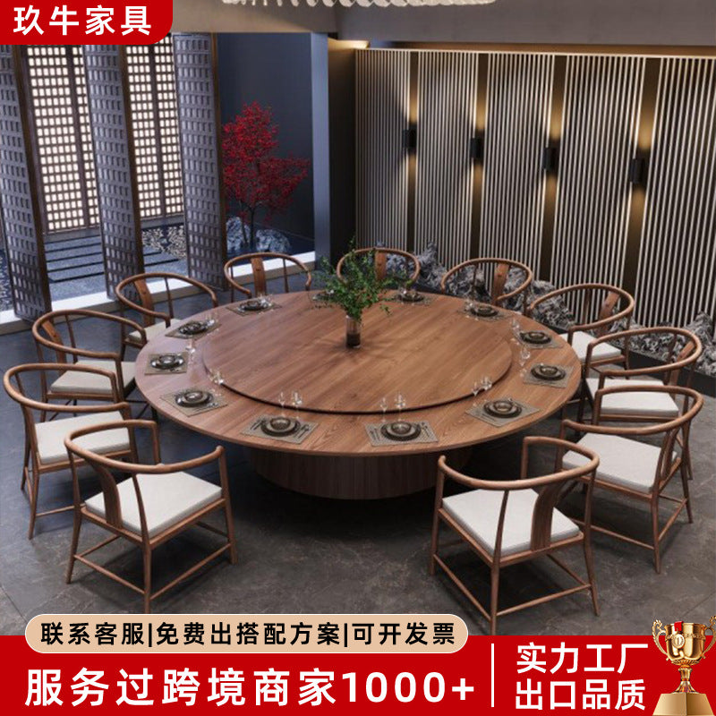 Customized hotel dining table large round table electric turntable high-end desktop large box family banquet hotel hot pot table