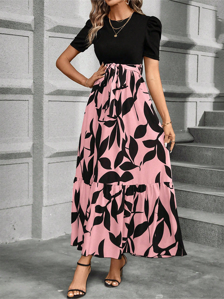 Amazon  european and american women's floral print high-waisted elegant chiffon dress - chic & versatile for work