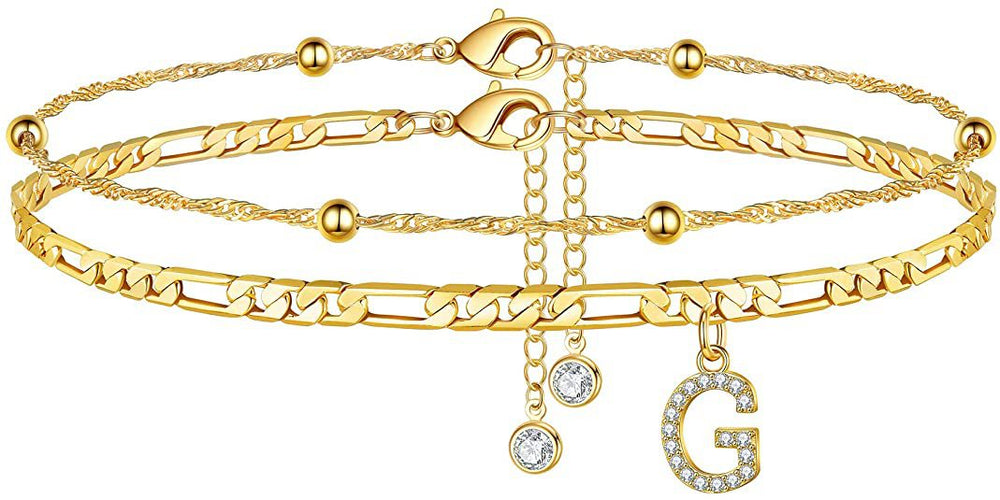 export hot-selling 26-letter anklet, zircon letter anklet, minimalist fashion seed bead cuban double-layer anklet