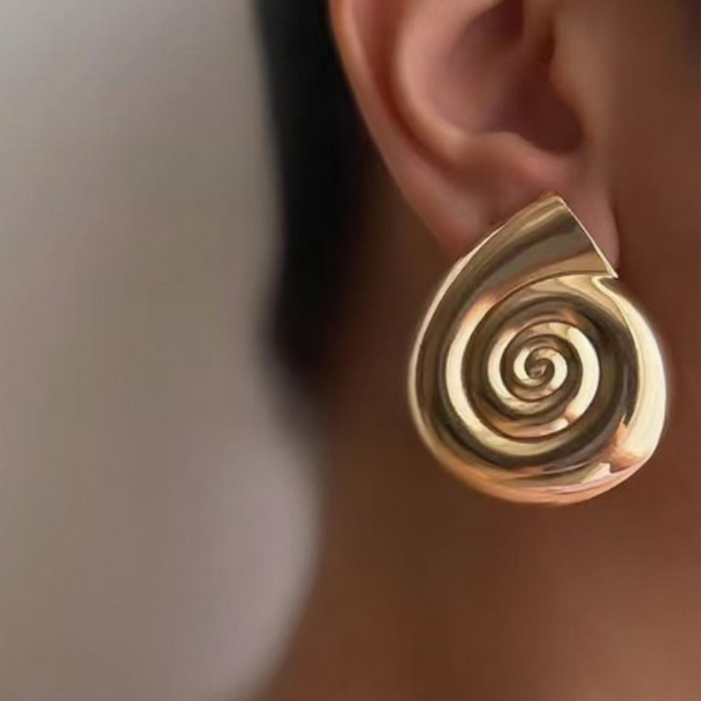 European and american cross-border jewelry: trendy ocean-inspired spiral seashell stud earrings - perfect for vacation, casual wear, and versatile metal earrings for women