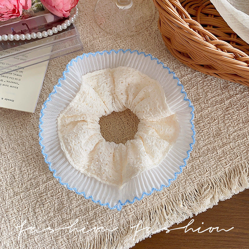 French girl lace double-layer scrunchie hair tie - extra large headband, high-end elastic hair rope