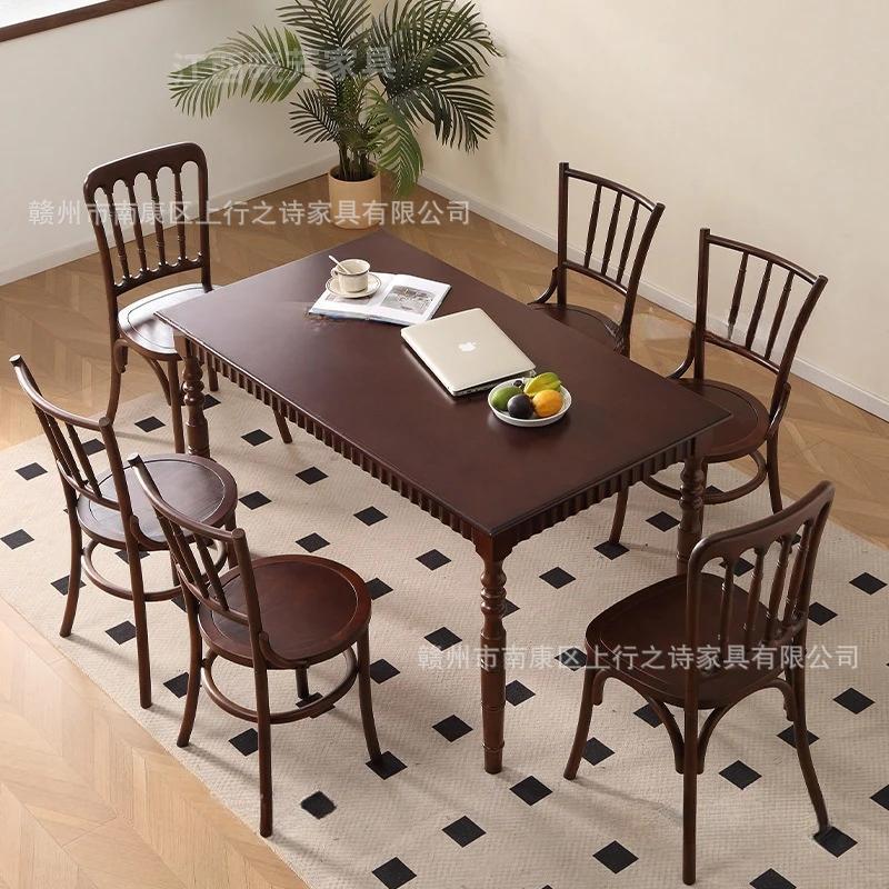 French solid wood dining table rectangular for home living room american restaurant coffee table complete set of dining furniture retro style
