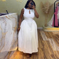 European and american cross-border women's fashion:  spring new arrival - elegant round neck, hollow-out sleeveless, white high-waisted slimming dress