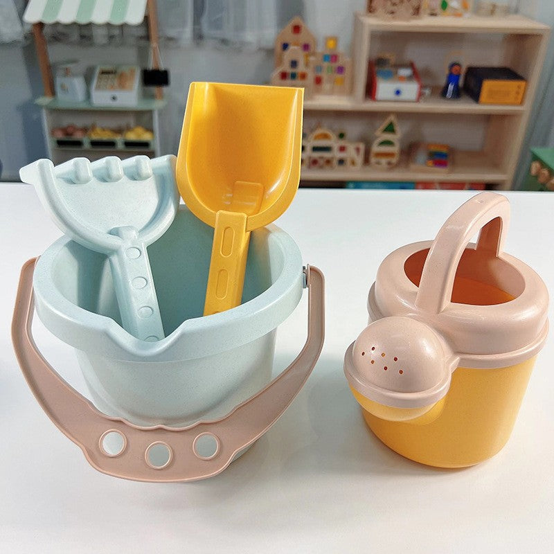 Beach toy set for kids: wheat straw thickened, drop-resistant sand bucket, hourglass, sand shovel, and water play toys for the beach