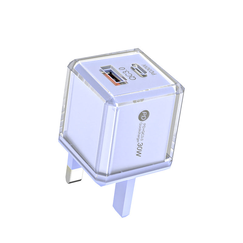 Big ice cube a+c macaron european, american and british mobile phone fast charging head qc3.0+pd20w dual-port cross-border supply