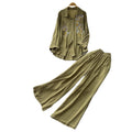 export lazy style embroidered long-sleeve shirt and wide-leg pants two-piece set - women's spring/autumn commute chic fashion outfit