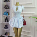 European and american cross-border women's summer  new collection: sweet and fresh round neck tie-waist hollow-out ruched tulip dress