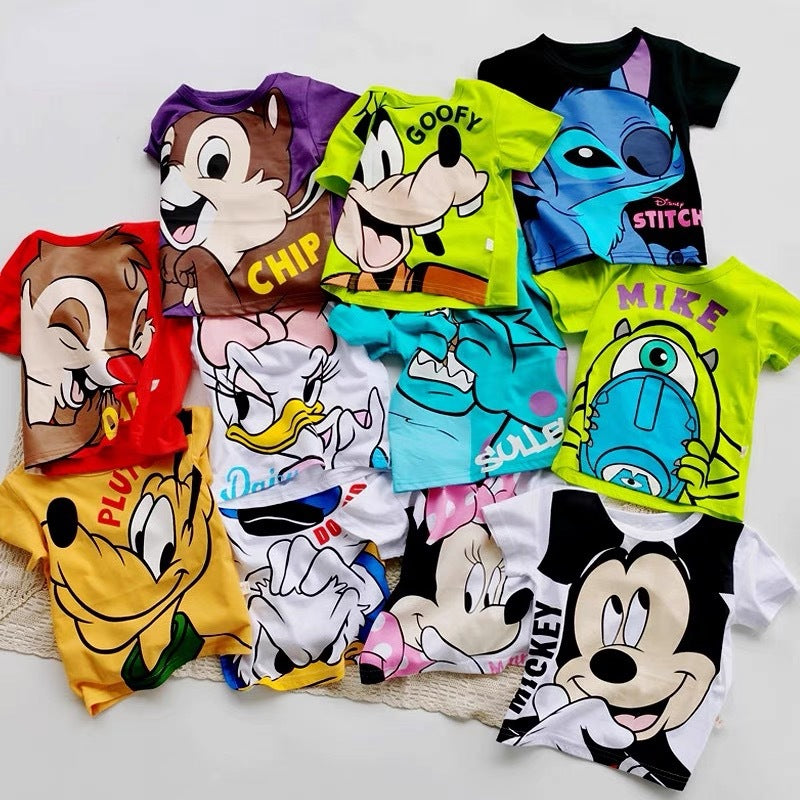 foreign trade children's short-sleeved t-shirts, boys' and girls' clothing,  cartoon print tops, kids' trendy short-sleeve shirts