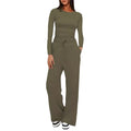 cross-border fashion  new product pure color casuallong sleevessuittopshigh waistloose pants sportswear