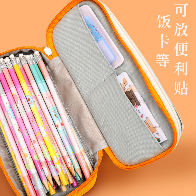 Canvas pencil bag, large-capacity contrasting color multi-functional primary school student stationery box,  creative pencil bag, one piece is sent on behalf of others.