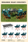 Gray center table + 6 green moon chairs