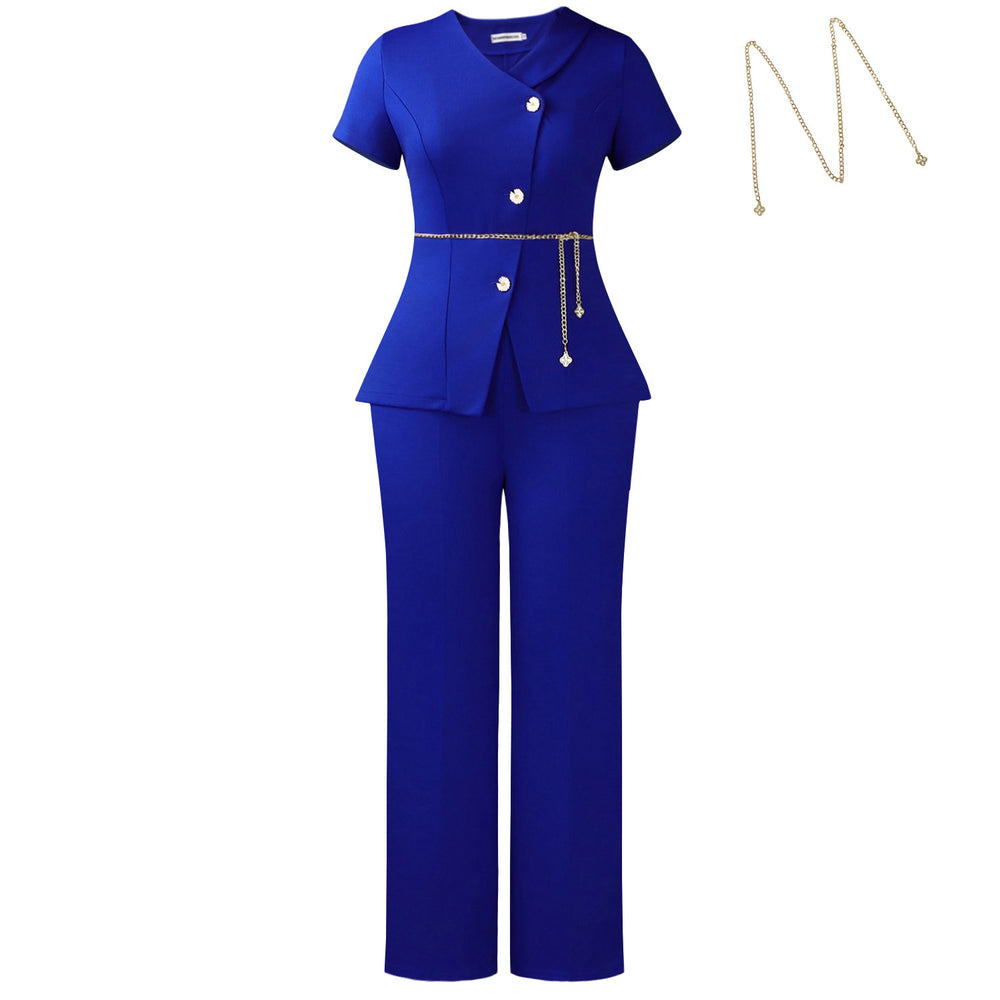 D618 european and american style summer women's outfit: chic button-down casual short-sleeve top and pants two-piece fashion african set