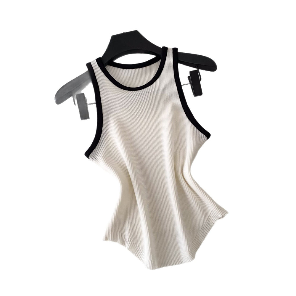 Casual style contrast color edge knittingfashion camisole women's silmeasiest for match sleeveless pullover i-shaped outweartops