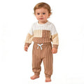 Baby boy & girl casual ribbed knit patchwork long sleeve top and pants set - spring/autumn collection
