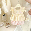 Cute cartoon rabbit girl's summer outfit set -  new summer collection: memory foam bunny top & plaid pants for babies