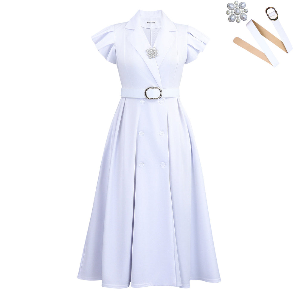 C8664 european and american new arrival elegant summer suit collar chic double-breasted short sleeve plus size african dress