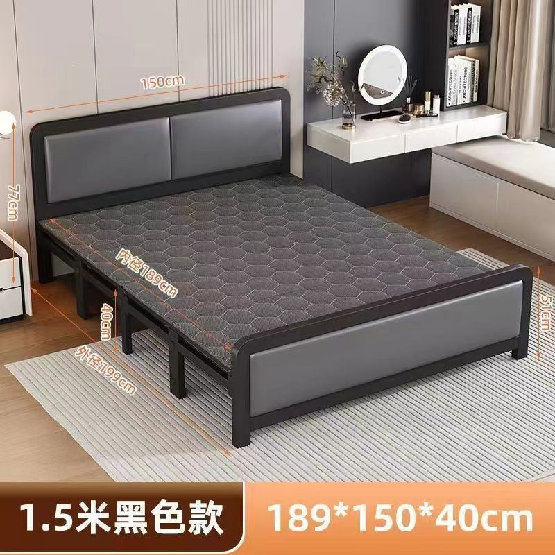 Four-fold foldable bed single bedfor homesimple office lunch break double rental house adult iron bed