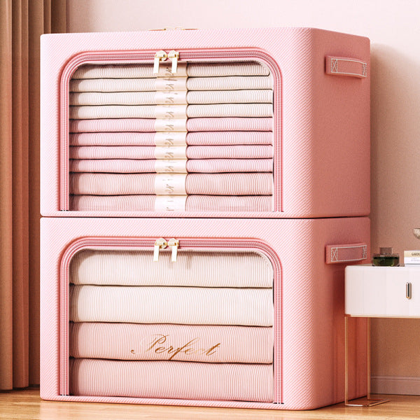 Pink clothes storage box, household fabric folding basket, wardrobe for clothes and quilts, sorting box, bag, storage box.