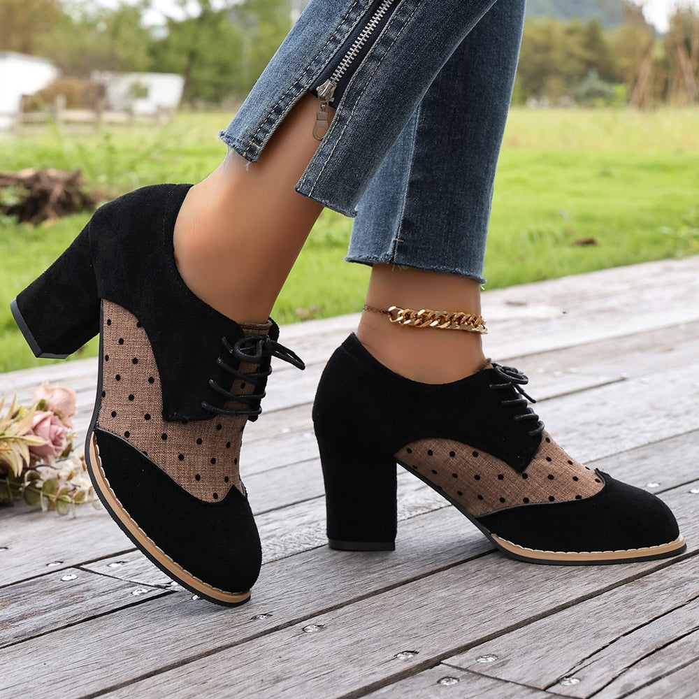 suede tie back high-heeled professional flats women's autumnew arrivalplus sizeretro deep-mouthed low-top flats