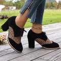 suede tie back high-heeled professional flats women's autumnew arrivalplus sizeretro deep-mouthed low-top flats