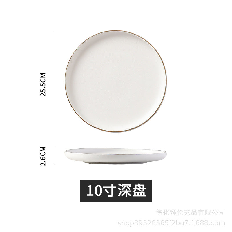 Ceramic matte white western dinner plate, matte steak plate, wear-resistant pasta plate, gold-rimmed matte dinner plate - wholesale from manufacturer