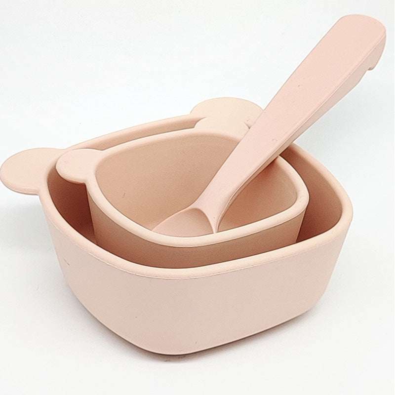 Cross-border bear training complementary food bowl children's silicone bowl feeding tableware 2-piece set with suction cup anti-drop feeding tableware