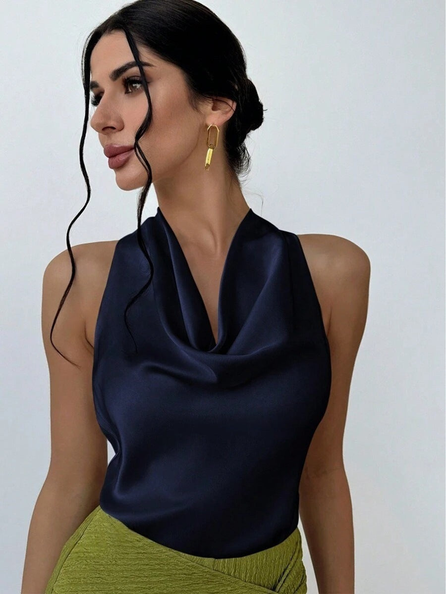 women's sexy sleeveless satin shirt  spring and summer  fashion work women's shirt