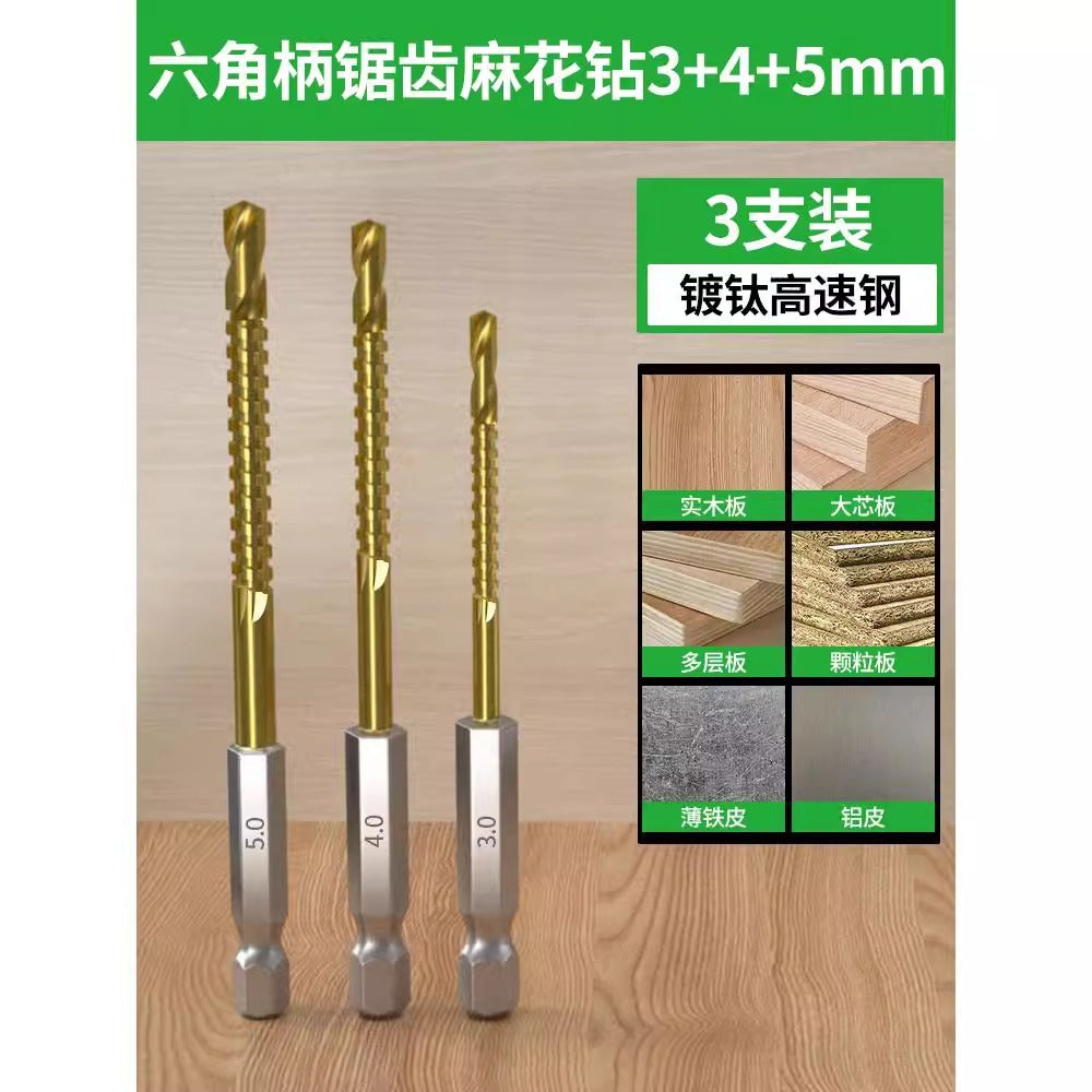 Baolian hexagonal handle sawtooth drill, woodworking special cable stitch drill bit, alloy cutting electric drill drill flower