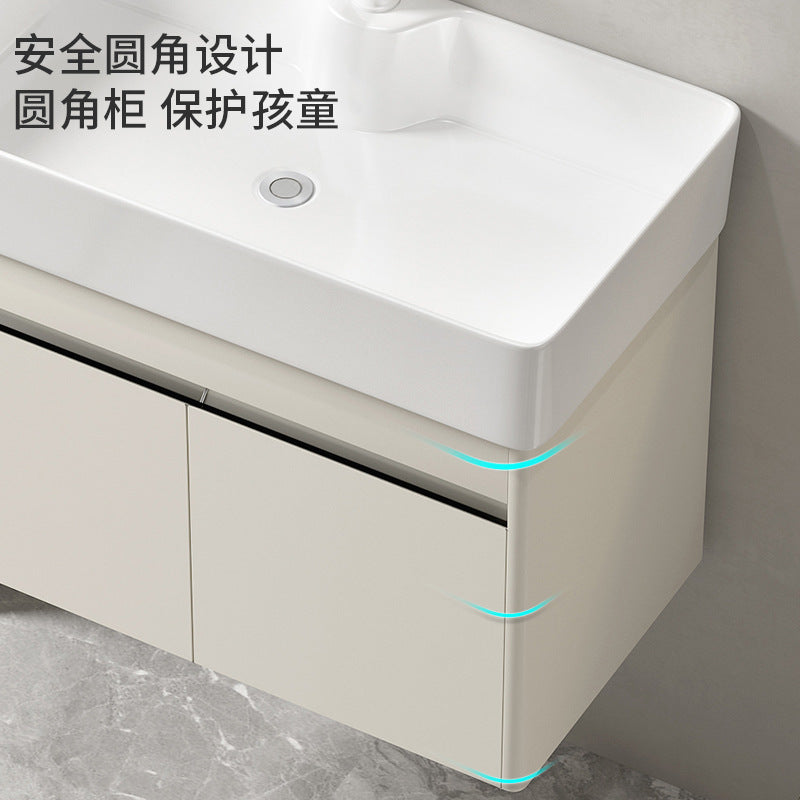 Small apartment bathroom cabinet Thickened stainless steel washstand Integrated cabinet Storage mirror Washstand Deepened ceramic integrated basin